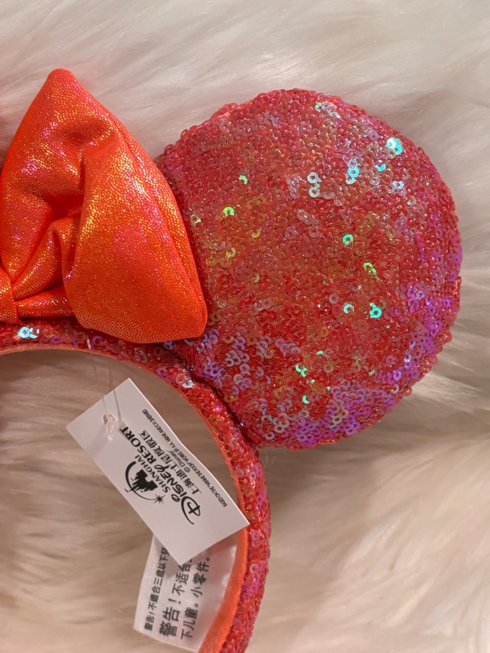 Shanghai Disney Resort Coral Plumeria Sequin Minnie Ears NWT - Picture 5 of 8